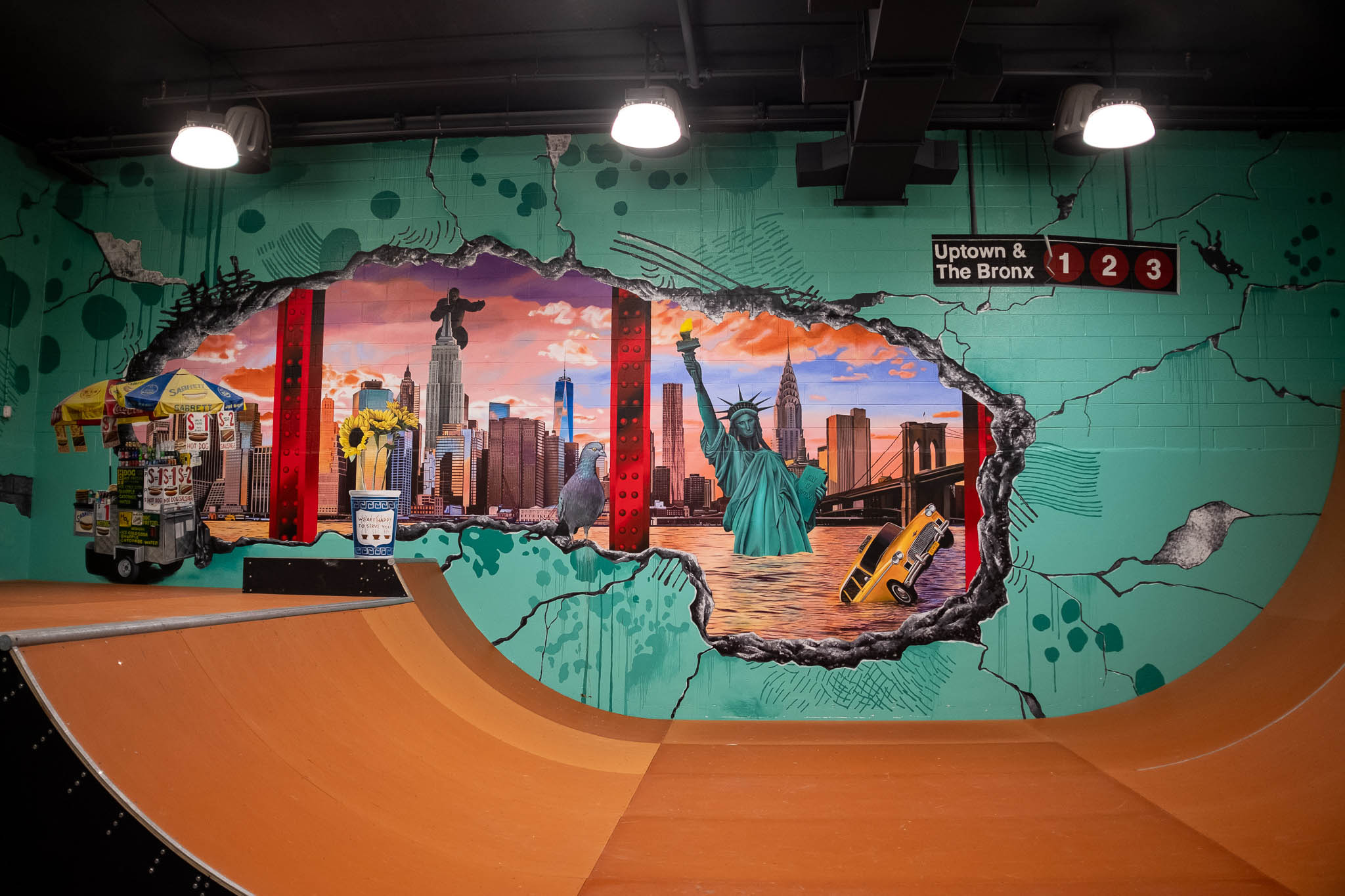 NYC Indoor Skatepark Mural Skyline